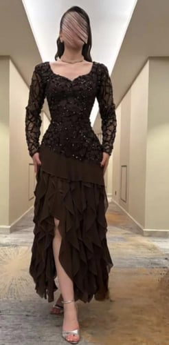 فستان سهره بني كلفه جورجيت