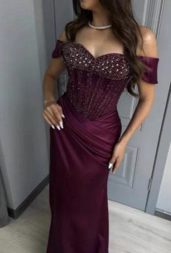 فستان سهره كورسيه تفته مع دانتيل تطريز