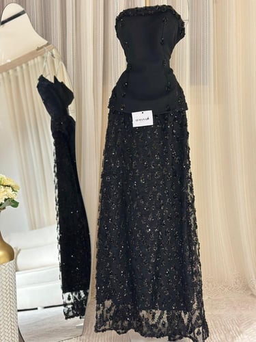 فستان سهره اسود تفته وكلفه ترتر