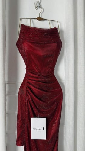 فستان سهره عنابي فصوص زركون