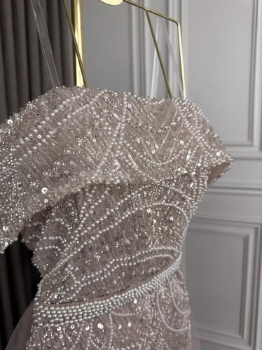 فستان سهره تل مطرز بلول وخرز