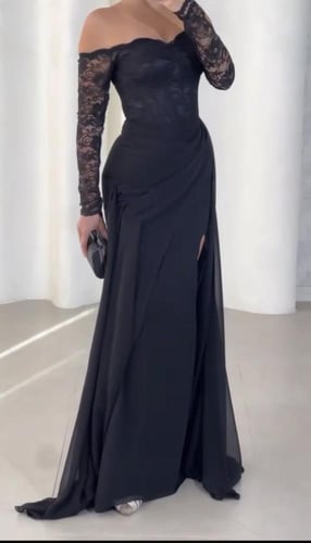 فستان كريب استرتش شيفون دانتيل