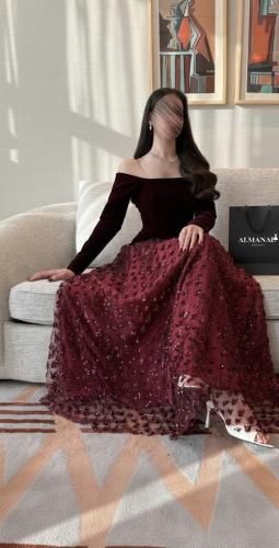 فستان شتوي اوف شولدر عودي