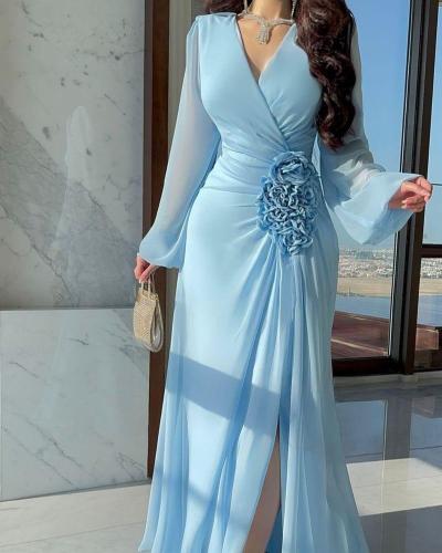 فستان شيفون مبطن سماوي