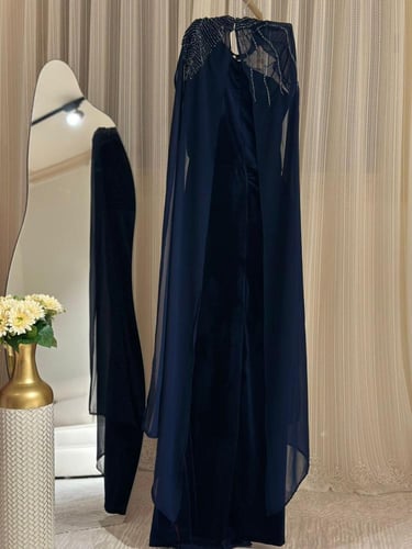 فستان شتوي مخمل كحلي