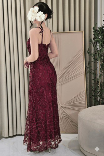 فستان شك برغندي شك ترتر