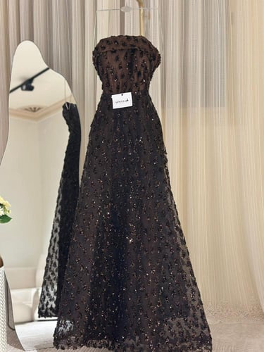 فستان بني سهره كلفه ترتر