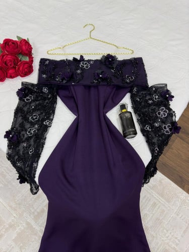 فستان كريب باربي تطريز ورد