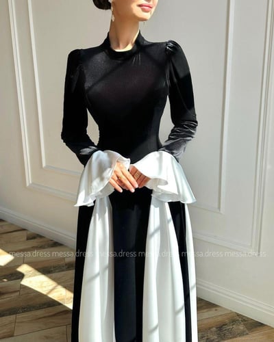 فستان مخمل اسود اكمام