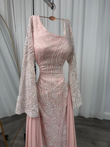 فستان سهره شيفون مع كلفه مع خرز