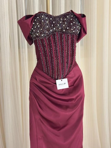 فستان سهره كورسيه تفته مع دانتيل تطريز