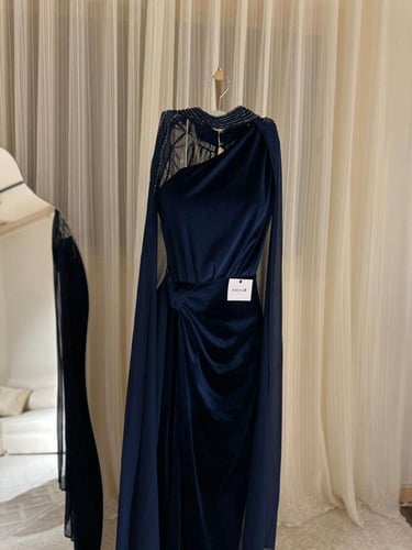 فستان شتوي مخمل كحلي