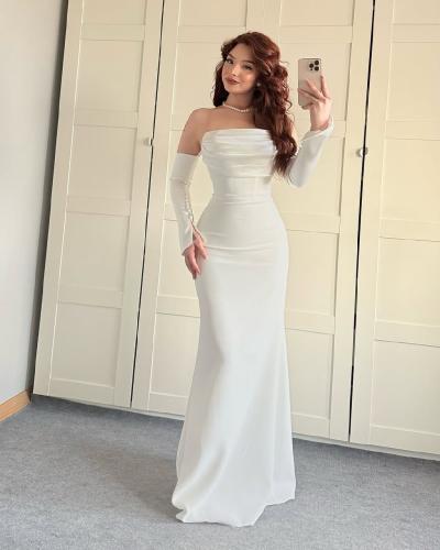 فستان ناعم ابيض تفته استرتش