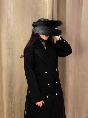 عباية كريب اسود قصة بالطو X ازارير