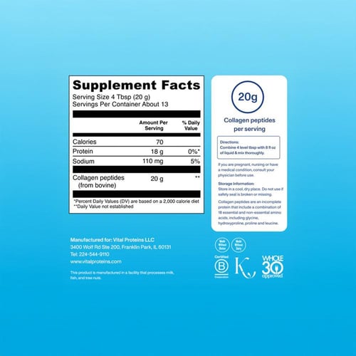 فايتال بروتينز، ببتيدات الكولاجين، 20 جم، بدون نكه...