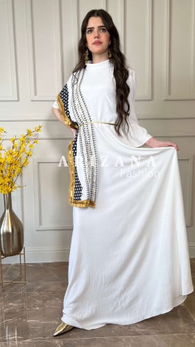 فستان جلابية ابيض تطريز ذهبي