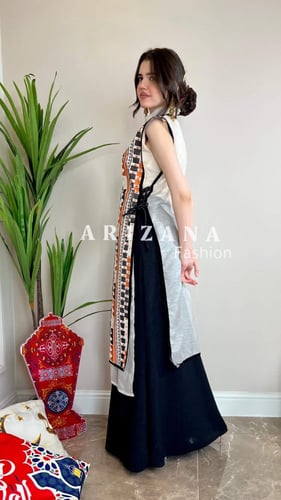 فستان جلابيه ملونه اسود اورنج