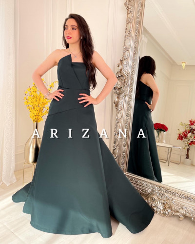 فستان سهرة زيتي طويل