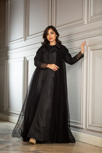 عباية تفته اسود مع تول