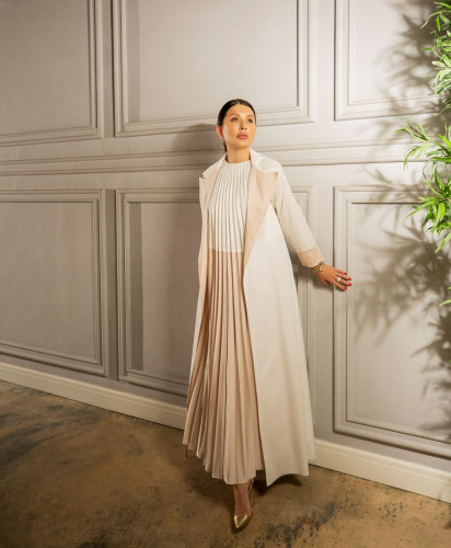 pleated dress with jacket