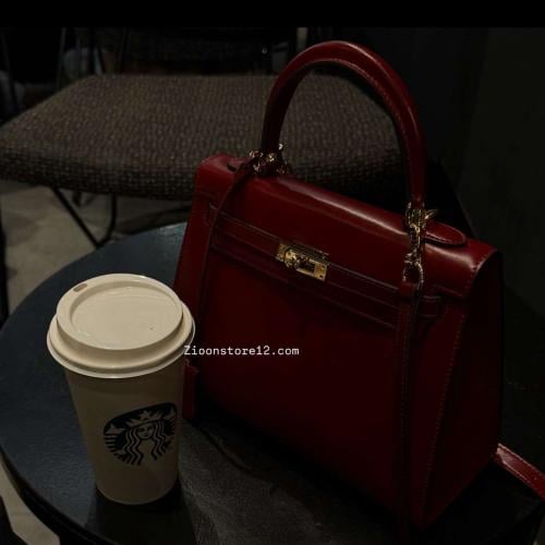 برغندي Leather small bag 25 cm