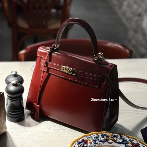 برغندي Leather small bag 25 cm