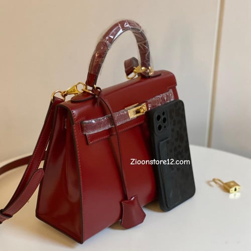برغندي Leather small bag 25 cm