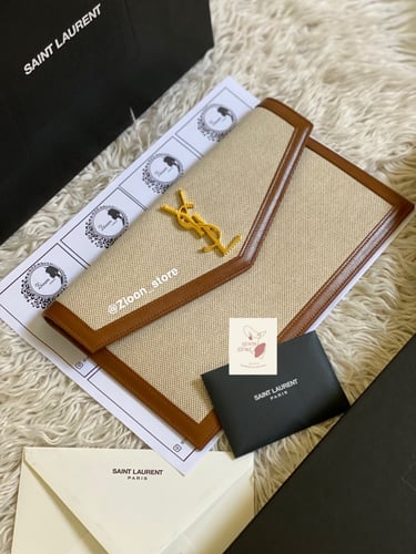 YSL flat pouch canvas and leather