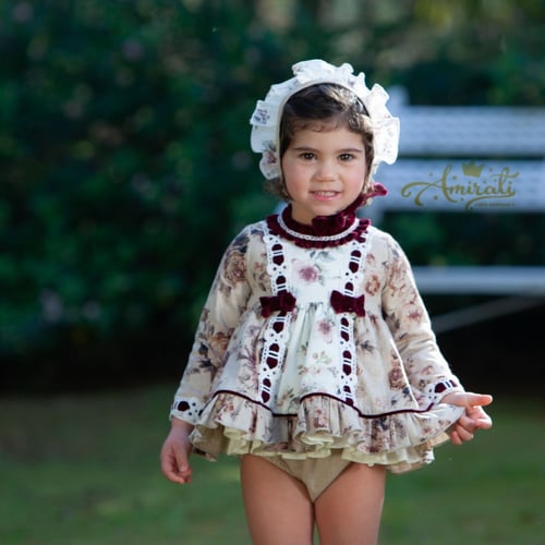 فستان مورد مزين بشرائط المخمل (3قطع) بطول اضافي