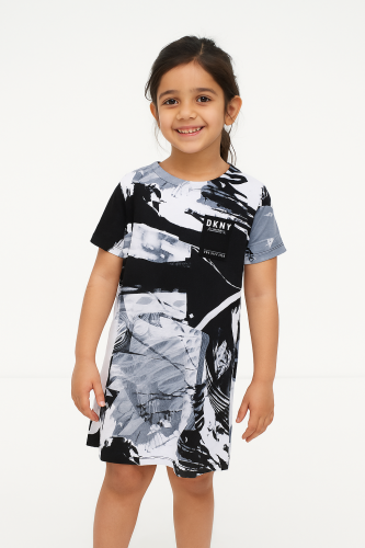 فستان بناتي أسود وأبيض دكني Dkny