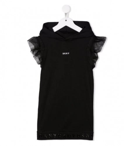فستان بناتي أسود بقبعه دكني Dkny