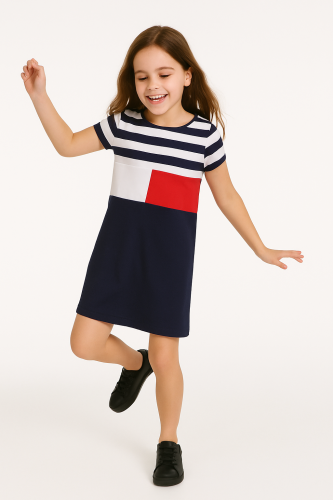 فستان بناتي تومي هيلفيغر (Tommy Hilfiger) كحلي مخط...