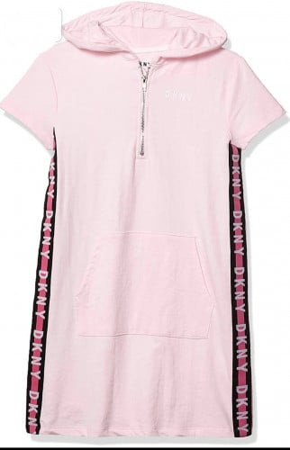 فستان بناتي وردي بخط جانبي دكني Dkny
