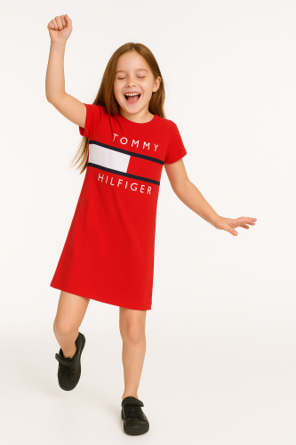 فستان بناتي تومي هيلفيغر (Tommy Hilfiger) احمر مخطط