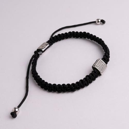 سوارة مجدولة باللون الأسود مع فضة مرصعة بأحجار الز...