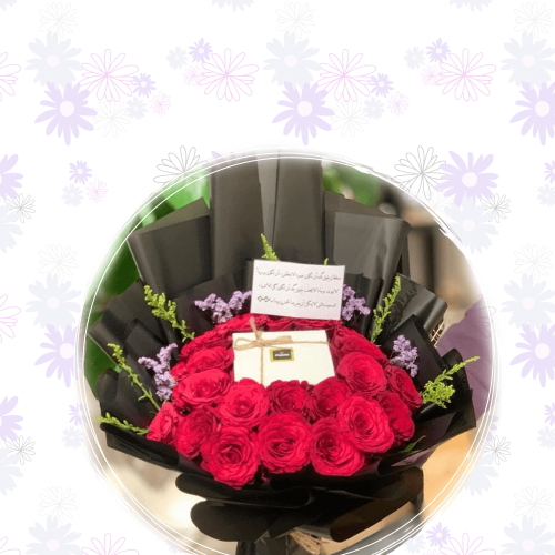 تنسيق شوكلاته باتشي مع باقه ورد احمر تغيلف اسودكات...