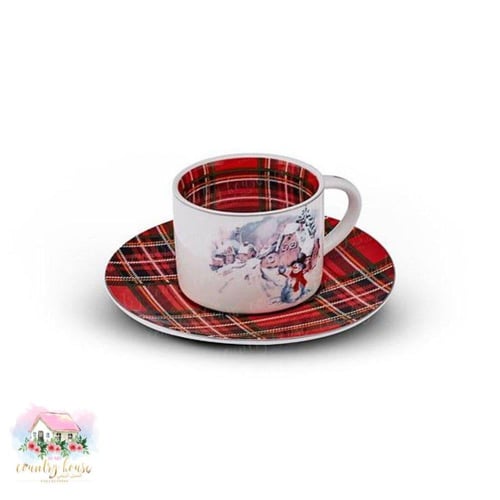 3559 كوب قهوة منزل الشتاء كاروهات أحمر (قطعة واحدة...