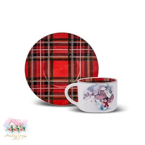 3559 كوب قهوة منزل الشتاء كاروهات أحمر (قطعة واحدة...