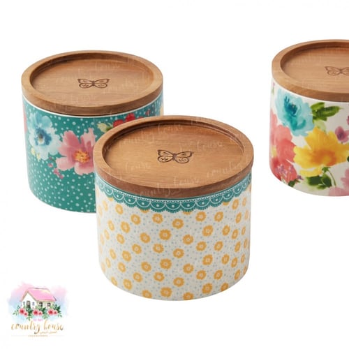 10073 طقم علب موردة من السيراميك مع غطاء خشبي