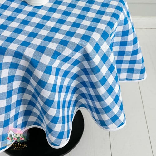 8121 مفرش طاولة أزرق كاروهات دائري