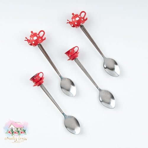 2985 طقم ملاعق حمراء منقطة