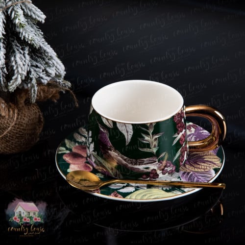 2013 كوب كلاسيكي أنيق مع ملعقة وصحن (أخضر )