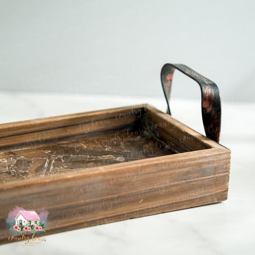 3176 صينية خشبية مستطيلة بحواف ومسكة حديد