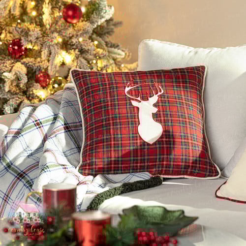 1414 كوشن الغزال كاروهات أحمر مع حشوة