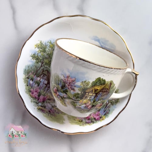 3423 كوب مع صحن انتيك الكوخ الريفي