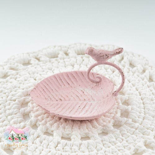 2997 صحن معدني أنتيك الورقة والعصفور زهري