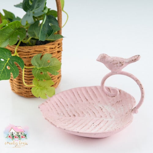 2997 صحن معدني أنتيك الورقة والعصفور زهري