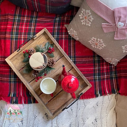 9992 صينية خشبية مستطيلة بمسكة معدنية