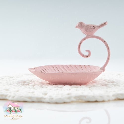 2997 صحن معدني أنتيك الورقة والعصفور زهري