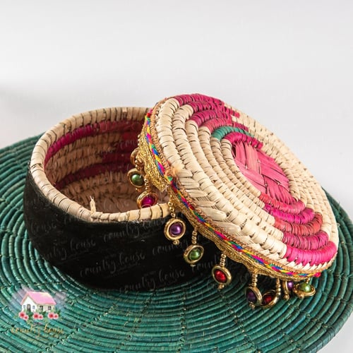 2521 سلة شعبية هاندميد مع غطاء (2) حجم صغير